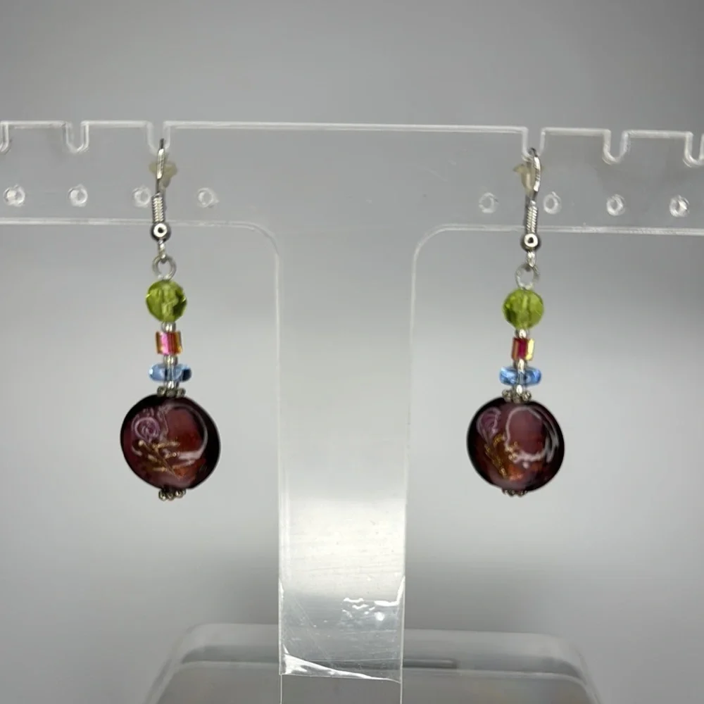 Blue and Green Dangle Earrings with Silver Findings